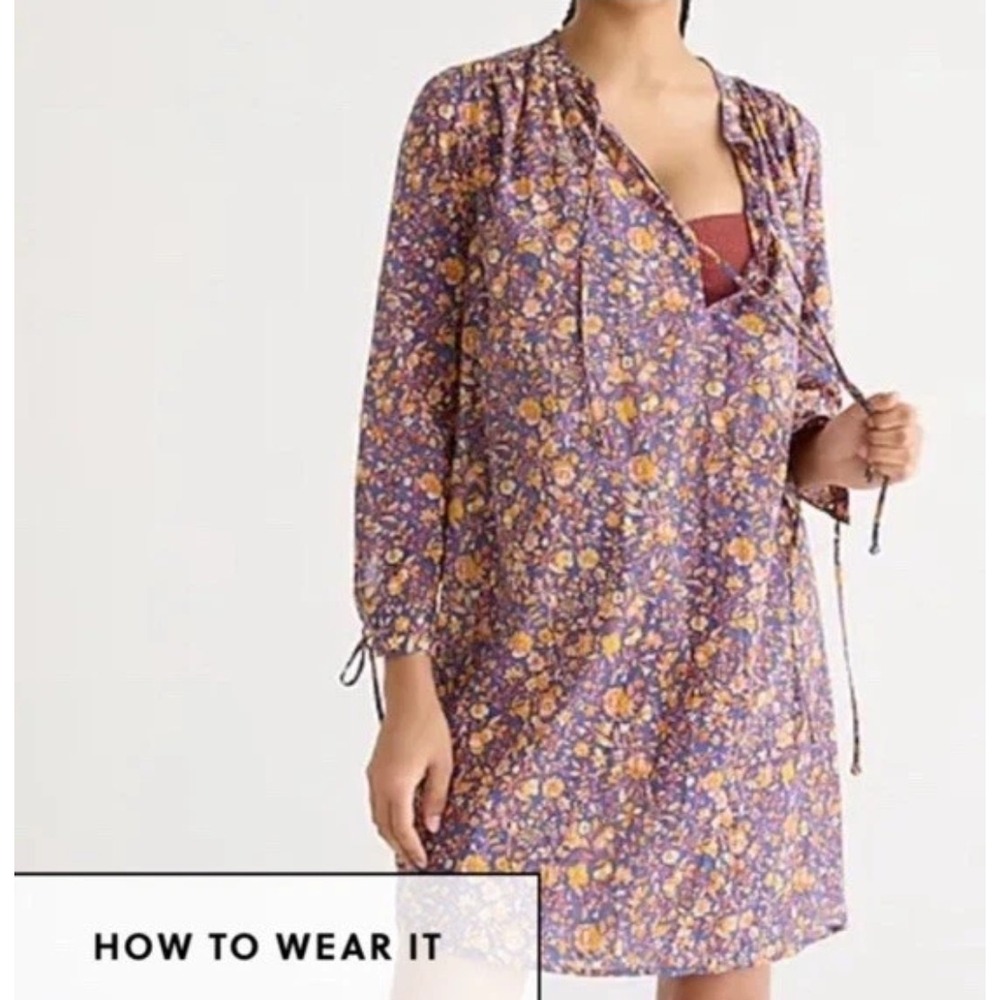 J Crew XL Midnight Floral Print V-Neck Tunic Coverup Beach Dress Lightweight